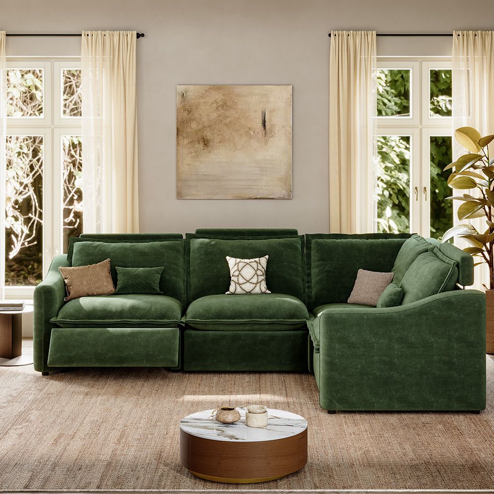 Power Outlet Green Pet-Friendly Fabric Modular Sofas