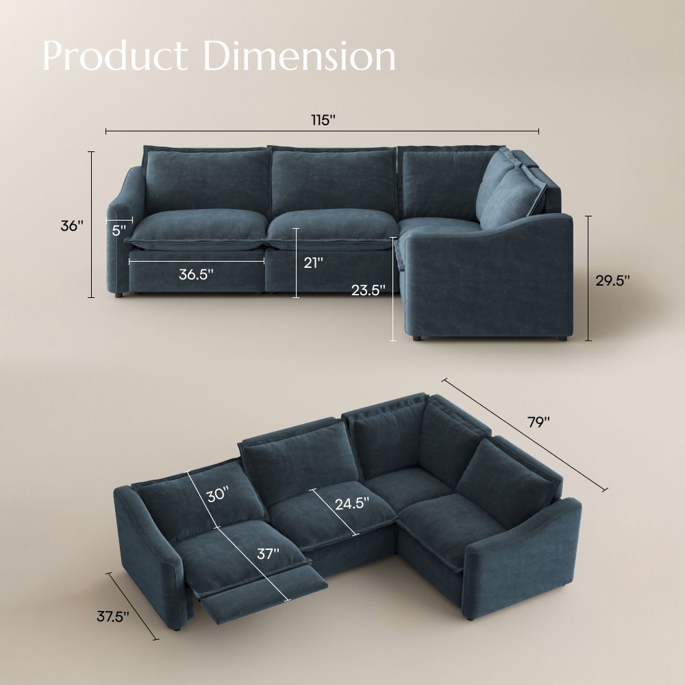 Power Outlet Navy Blue Pet-Friendly Fabric Modular Sofas