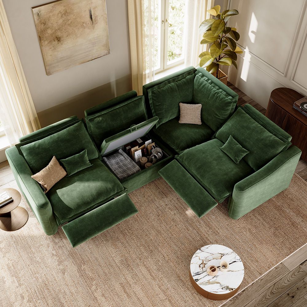 4-5 Seater Green Pet-Friendly Fabric Modular Sofas