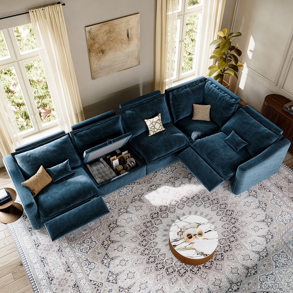 Adjustable Navy Blue Pet-Friendly Fabric Modular Sofas