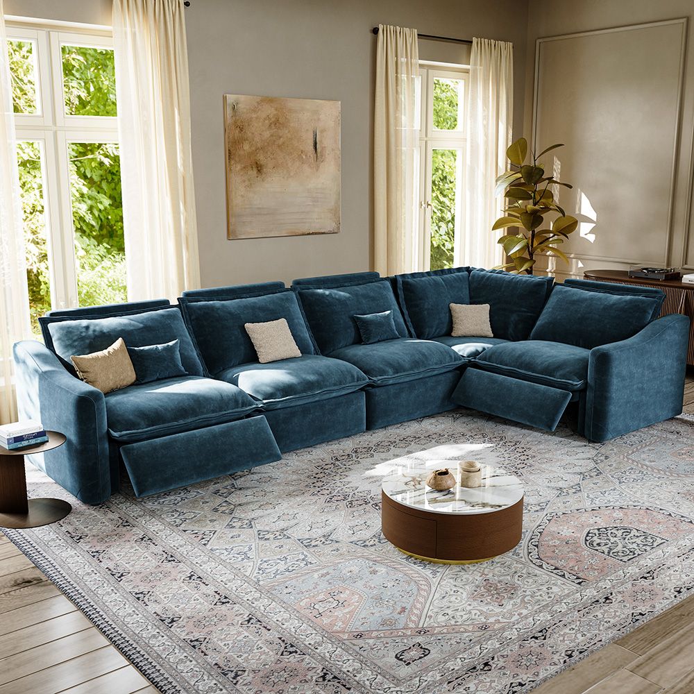 4-5 Seater Navy Blue Pet-Friendly Fabric Modular Sofas