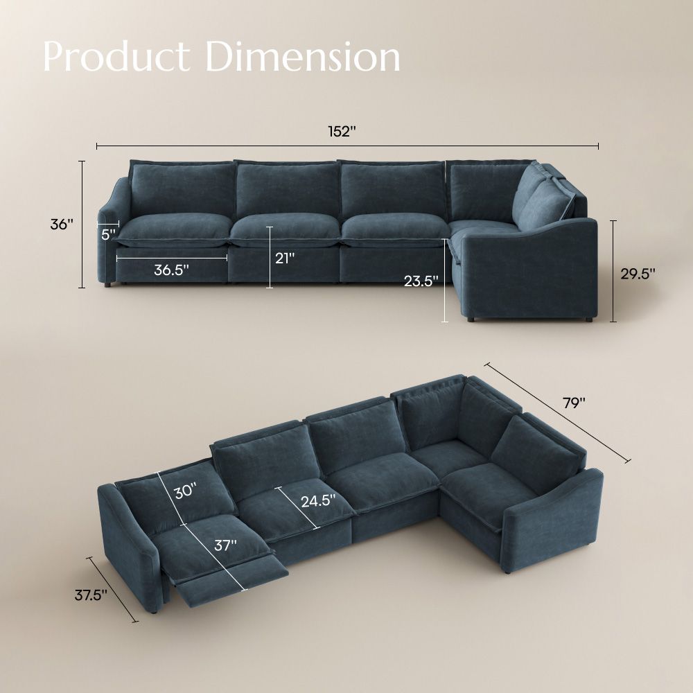 4-5 Seater Navy Blue Pet-Friendly Fabric Modular Sofas