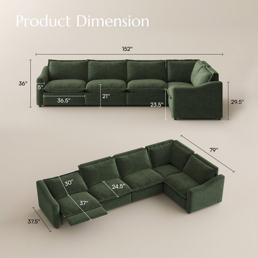 3-4 Seater Green Pet-Friendly Fabric Modular Sofas