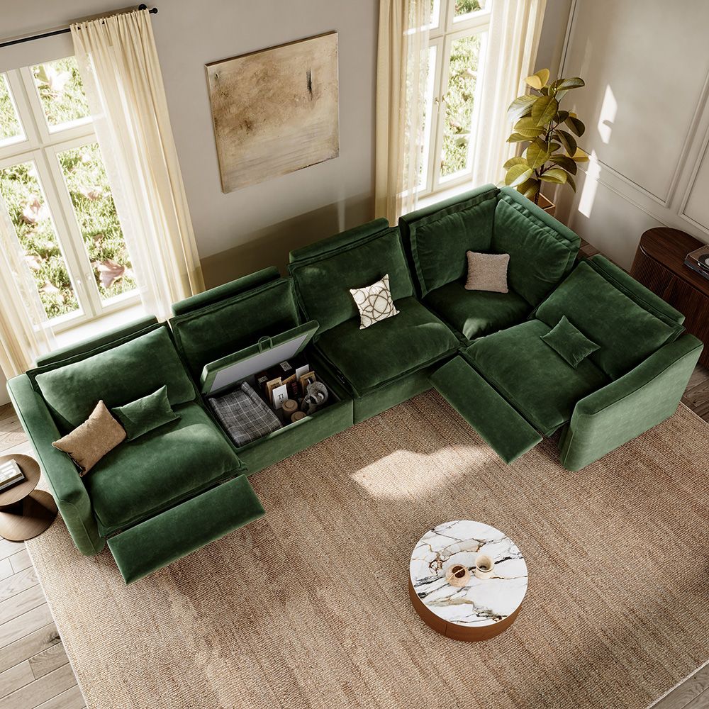 4-5 Seater Green Pet-Friendly Fabric Modular Sofas