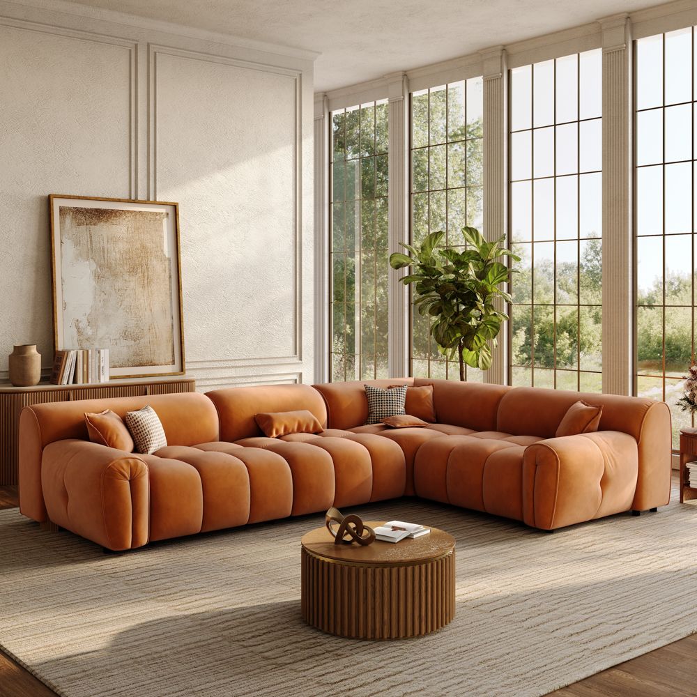 Orange Velvet Fabric Modular Sofas