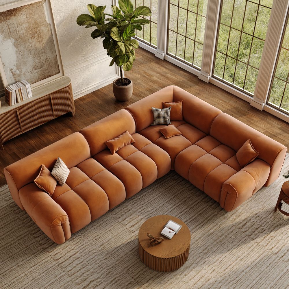 Orange Velvet Fabric Modular Sofas