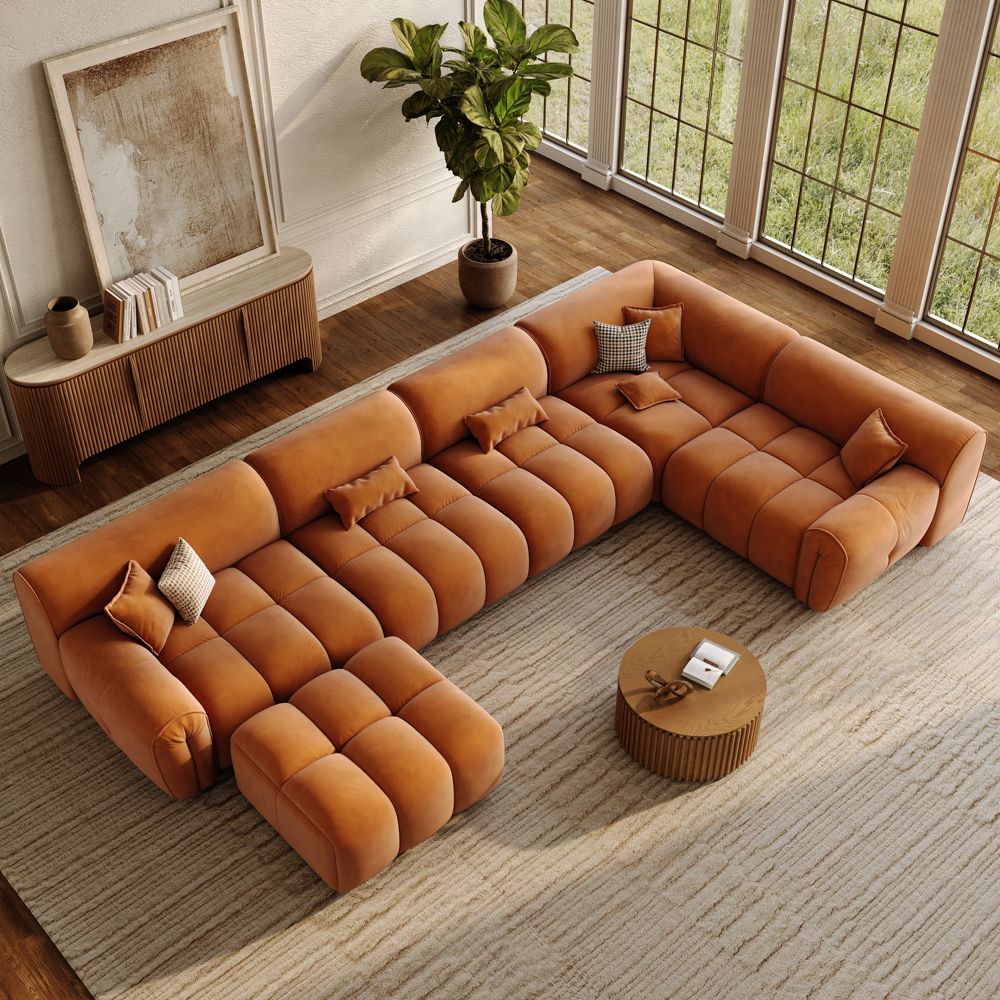 Orange Velvet Fabric Modular Sofas