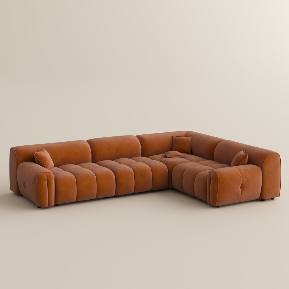 Modular Sofas Orange Velvet Fabric Modular Sofas