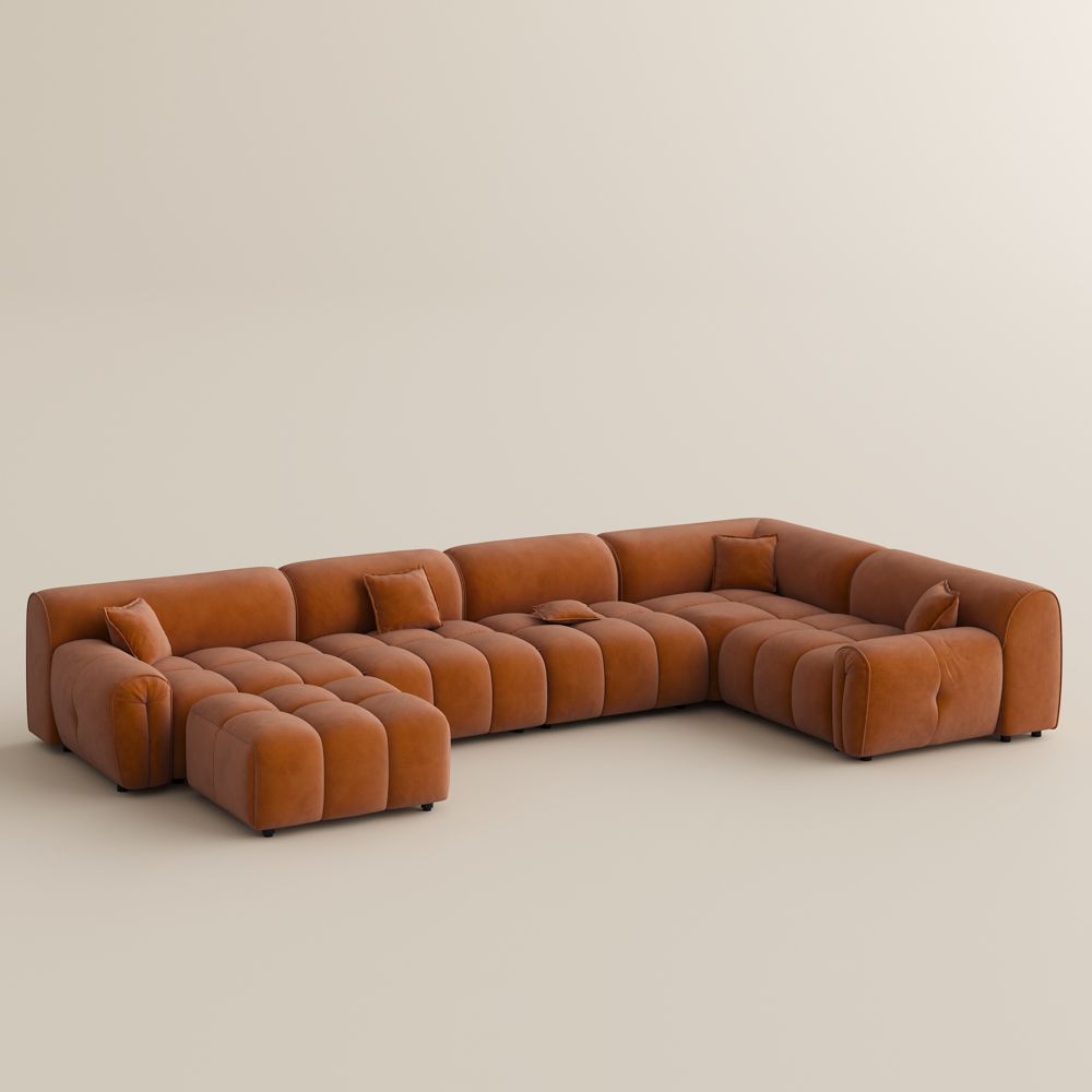 Modular Sofas Orange Velvet Fabric Modular Sofas