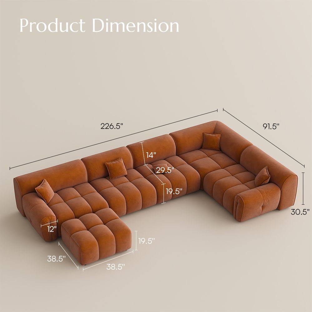 Orange Orange Velvet Fabric Modular Sofas