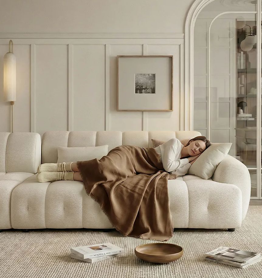 Home Theater Cream Chenille Modular Sofas