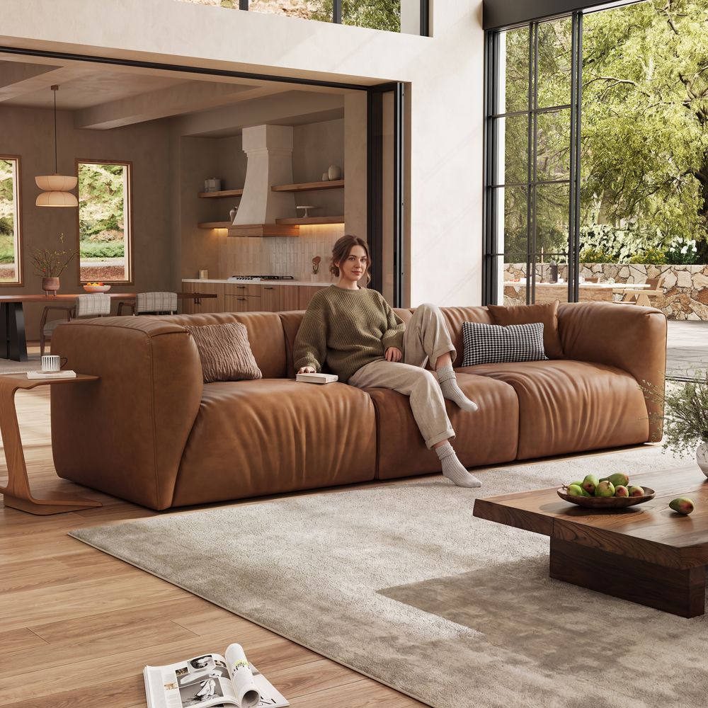 Apartment Brown Leather Modular Sofas