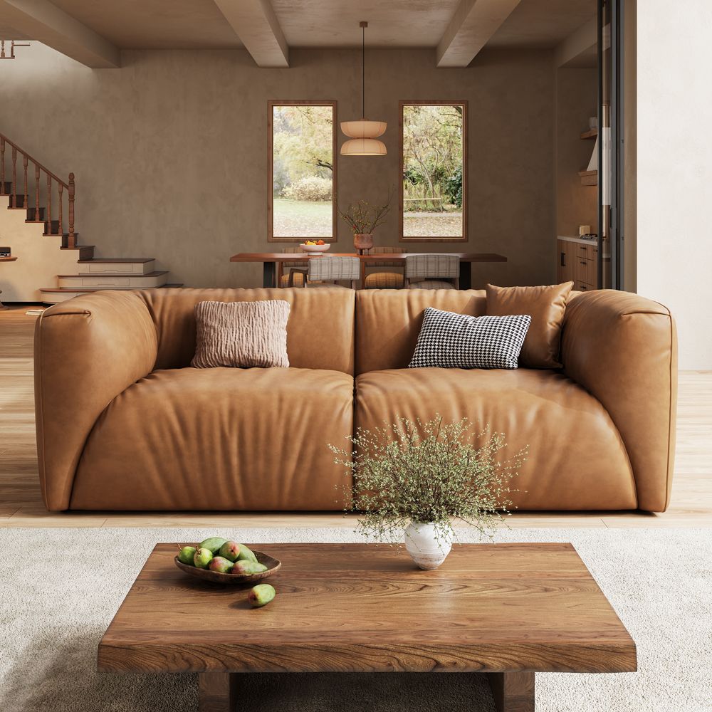 Home Theater Brown Leather Modular Sofas