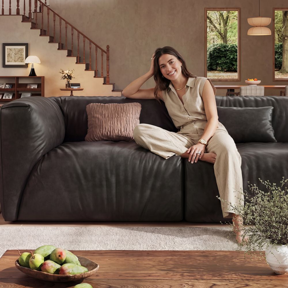 3-4 Seater Black Leather Modular Sofas