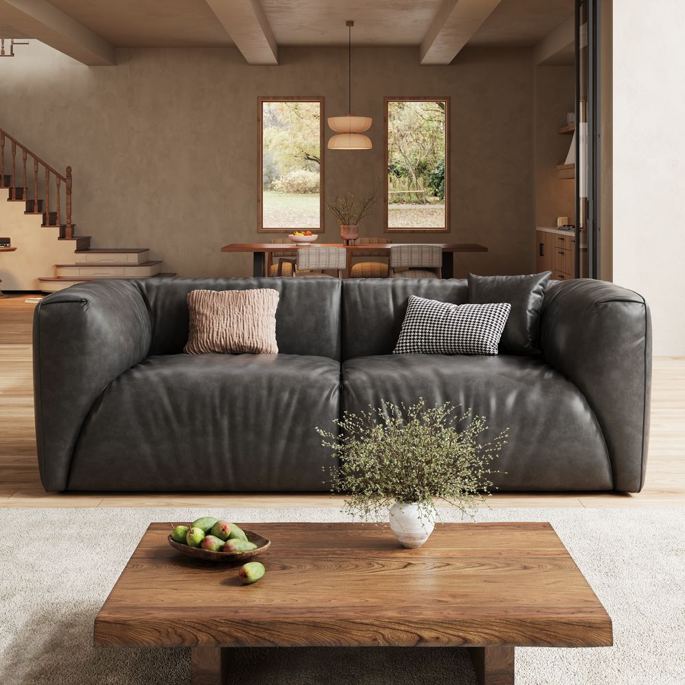 Mid Century Modern Black Leather Modular Sofas