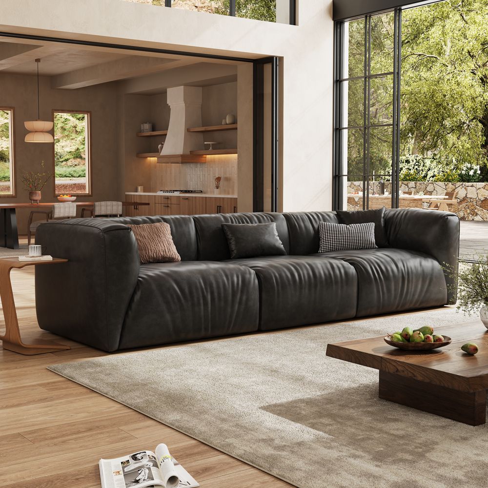 Office Black Leather Modular Sofas
