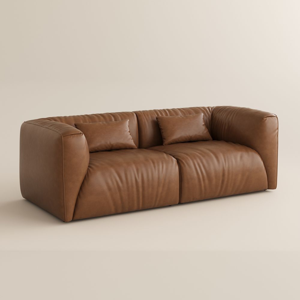 Mid Century Modern Brown Leather Modular Sofas