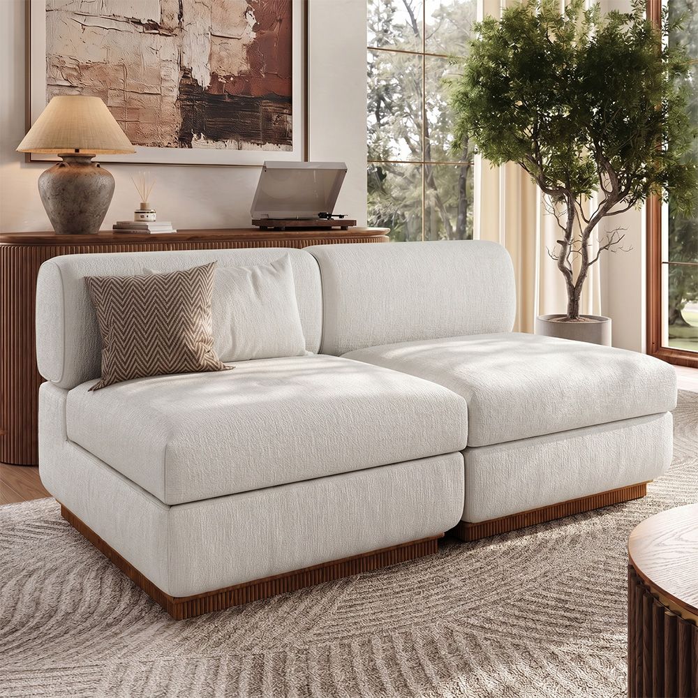 Living Room Beige Chenille Modular Sofas