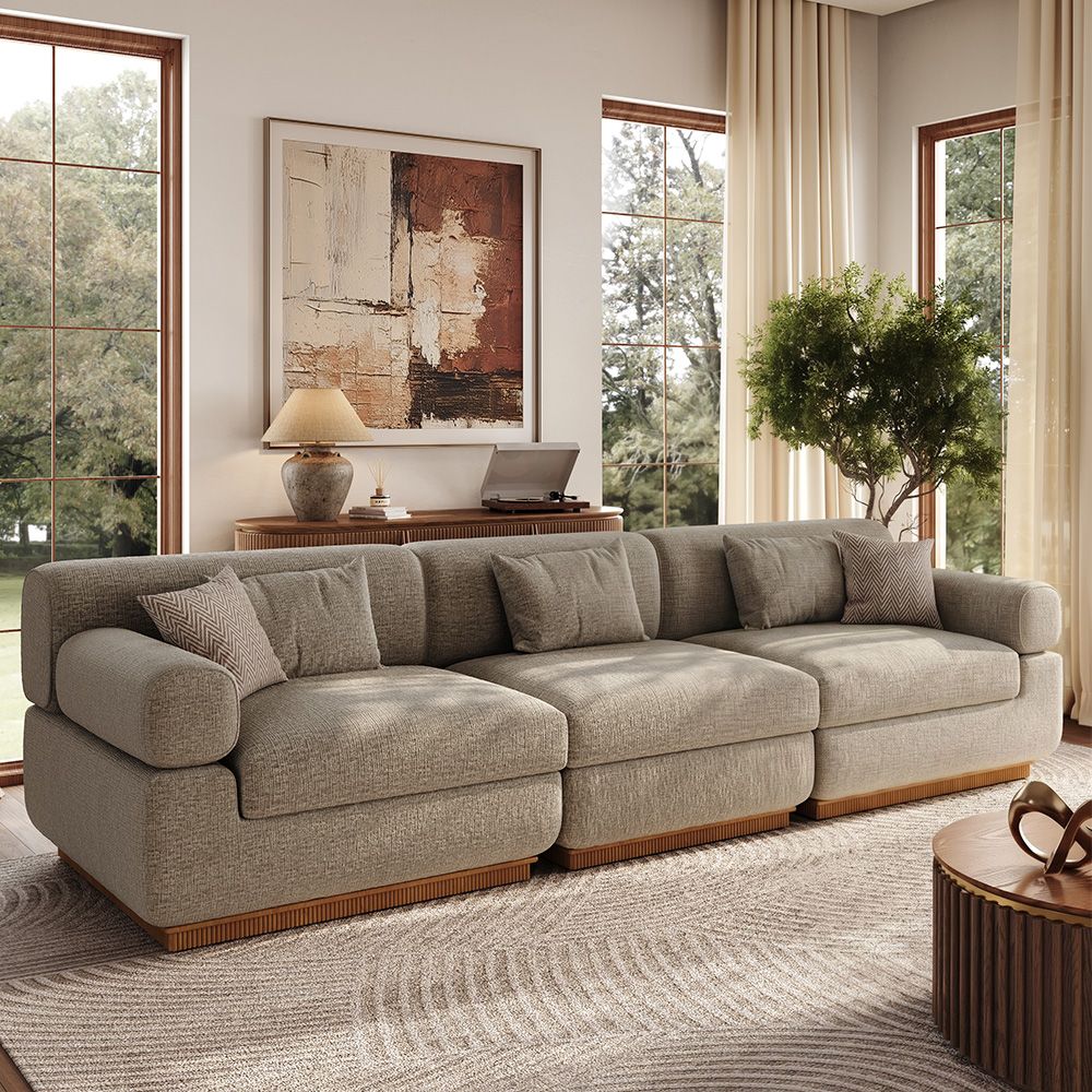 Apartment Khaki Chenille Modular Sofas
