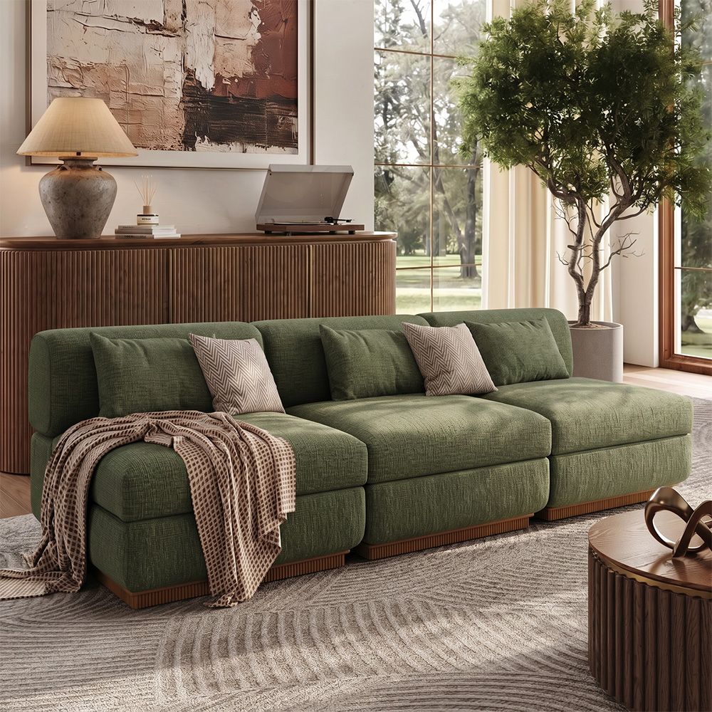 Mid Century Green Chenille Modular Sofas