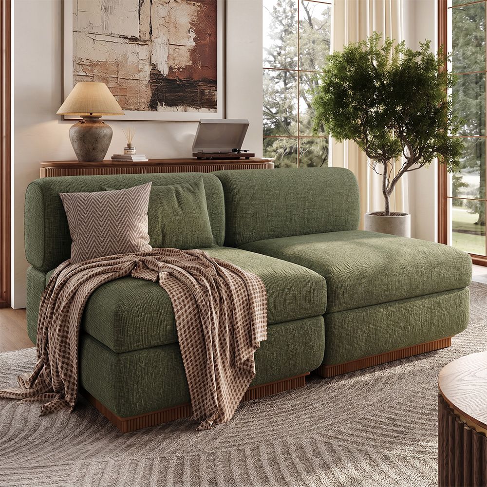Medium Green Chenille Modular Sofas