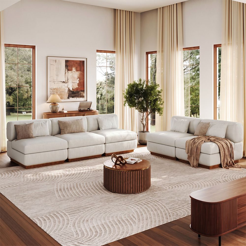 Home Theater Beige Chenille Modular Sofas