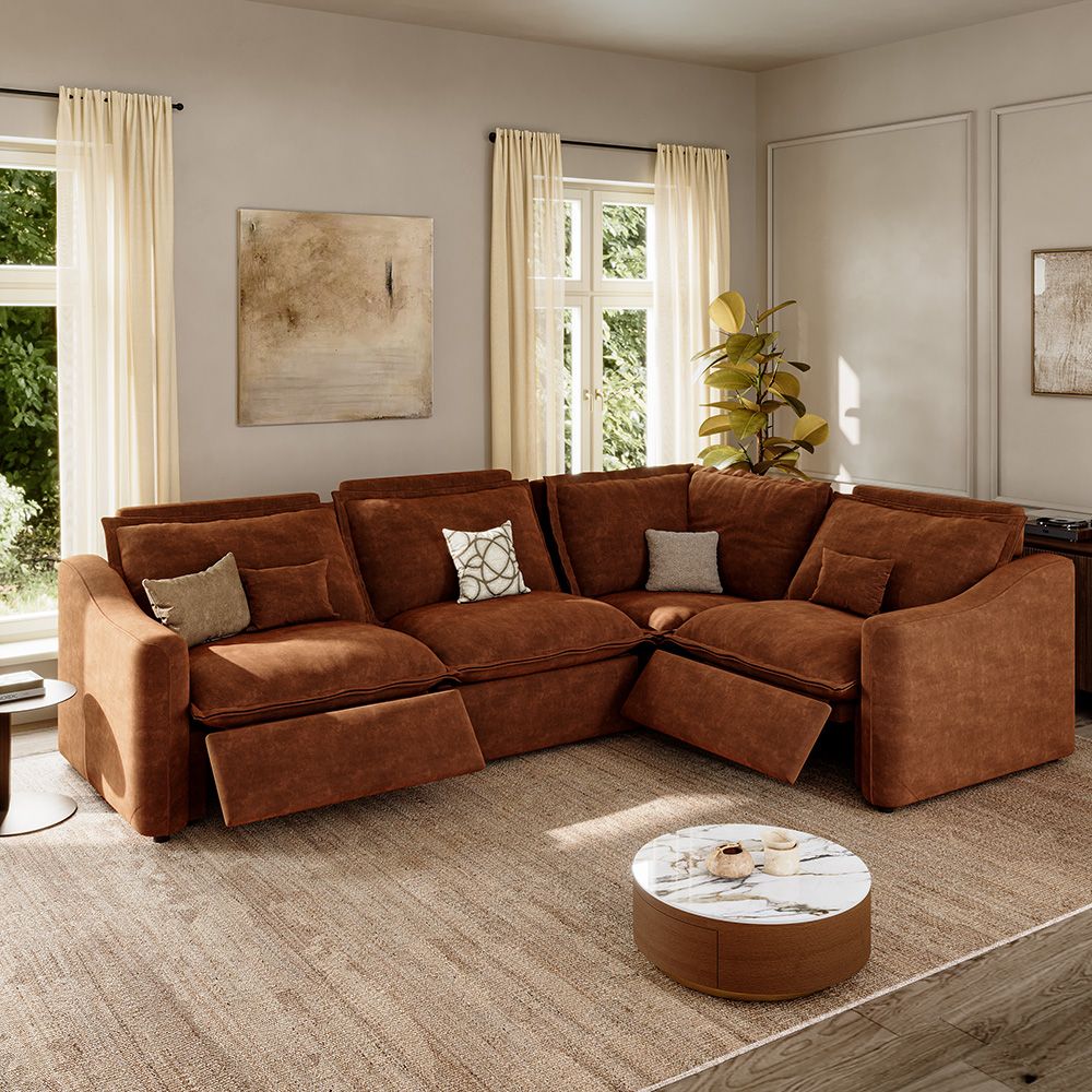 Brown Pet-Friendly Fabric Modular Sofas