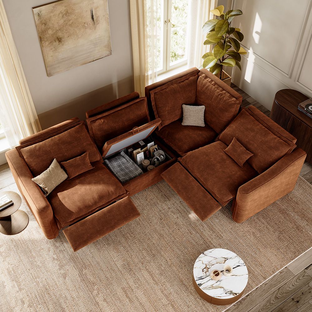 Brown Pet-Friendly Fabric Modular Sofas