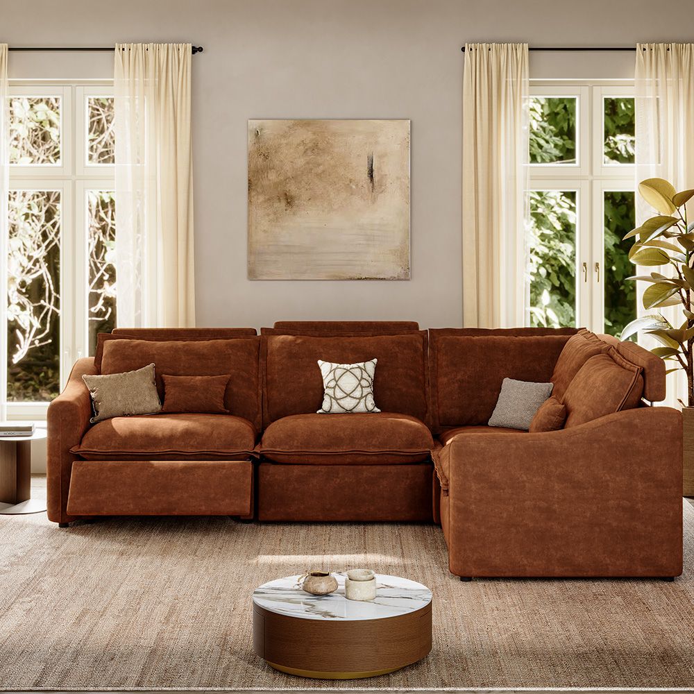 Brown Pet-Friendly Fabric Modular Sofas