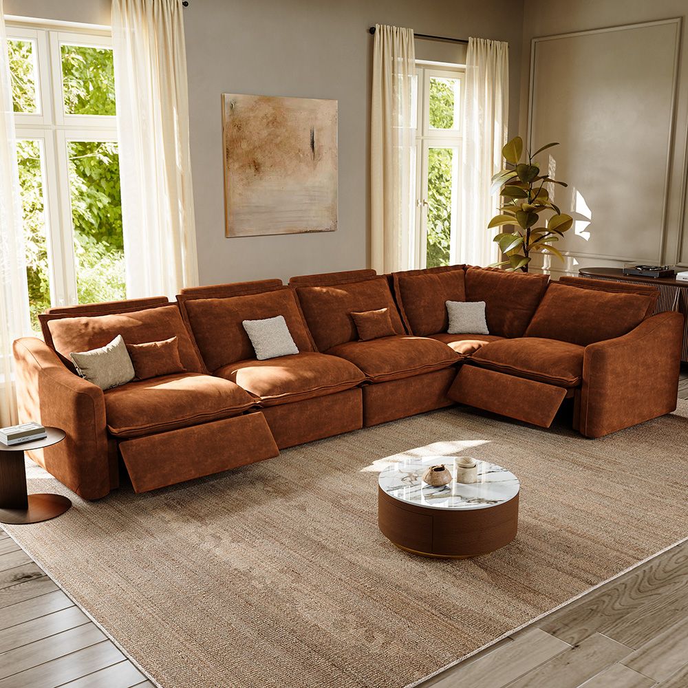 Brown Pet-Friendly Fabric Modular Sofas