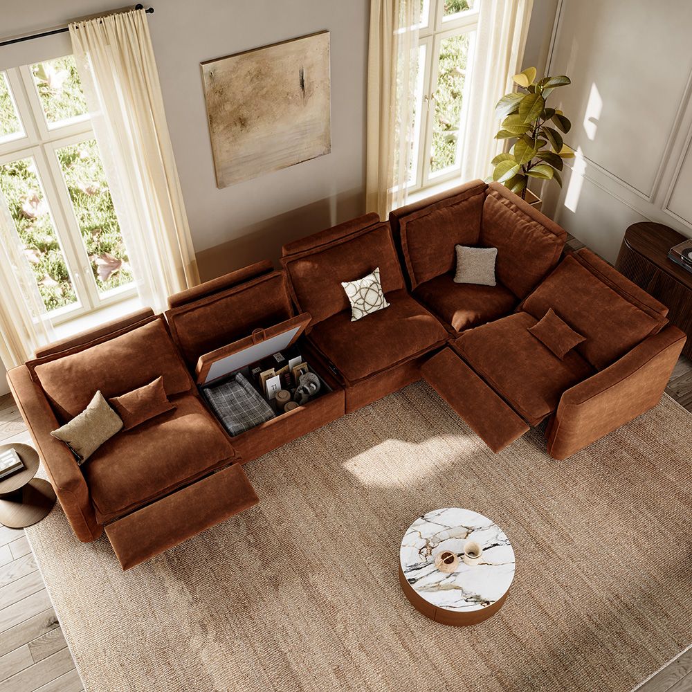 Brown Pet-Friendly Fabric Modular Sofas
