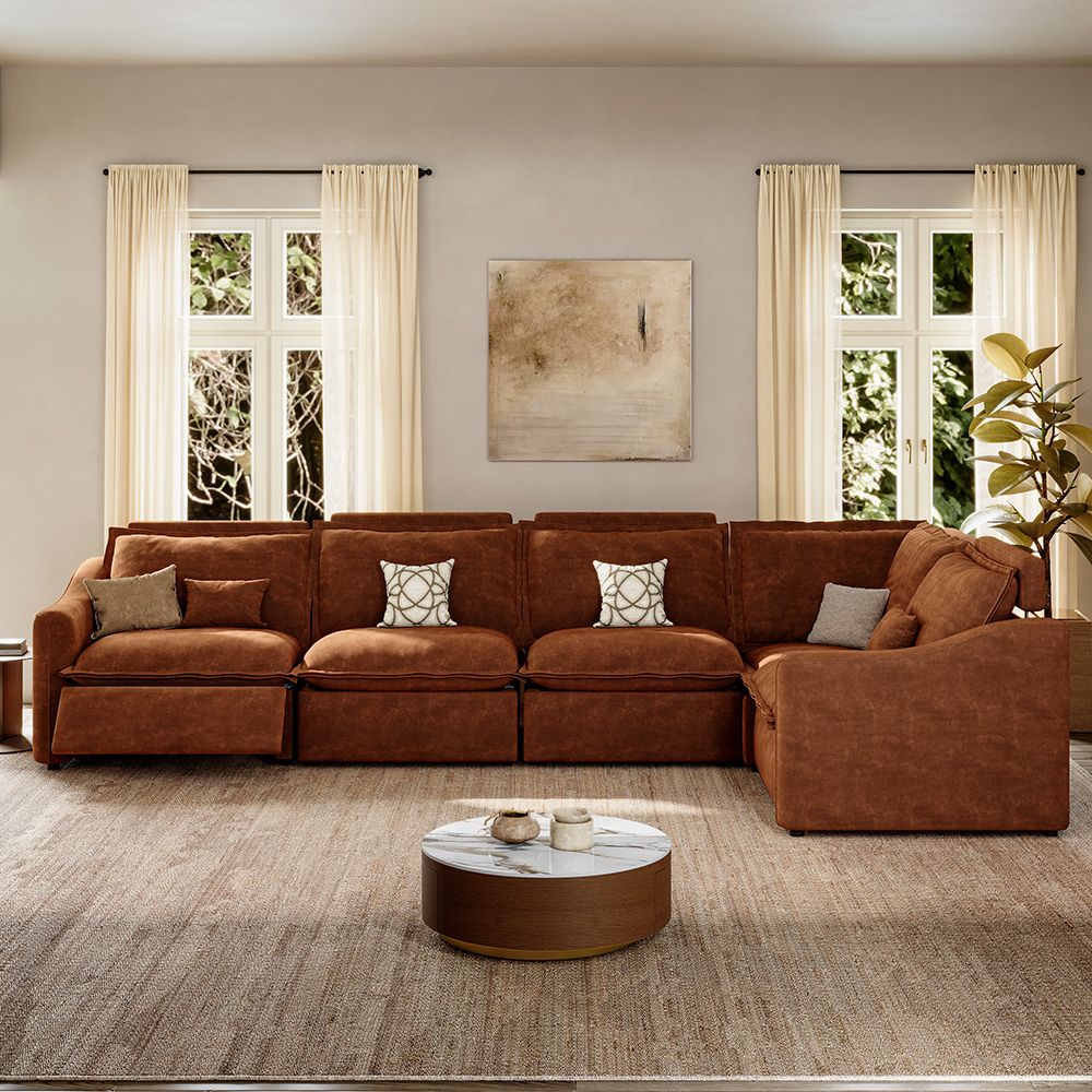 Brown Pet-Friendly Fabric Modular Sofas