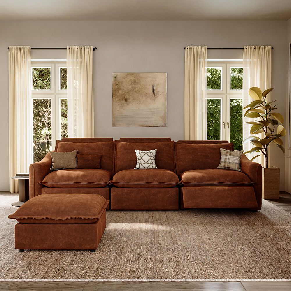 Brown Pet-Friendly Fabric Modular Sofas