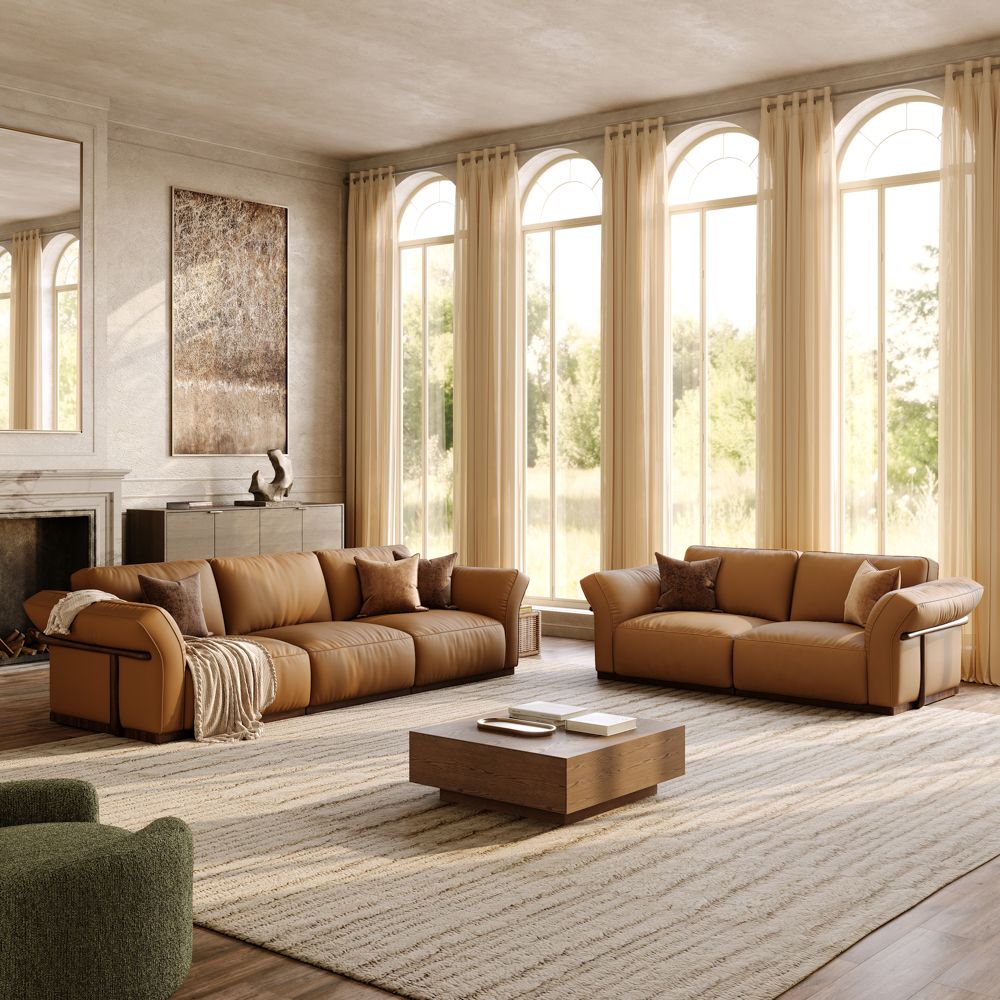 Brown Top Grain Leather Modular Sofas