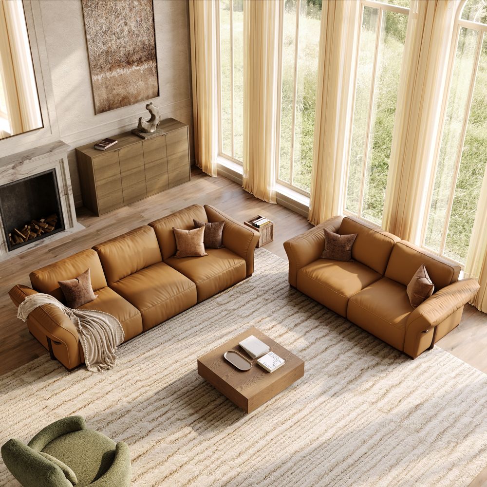 Brown Top Grain Leather Modular Sofas