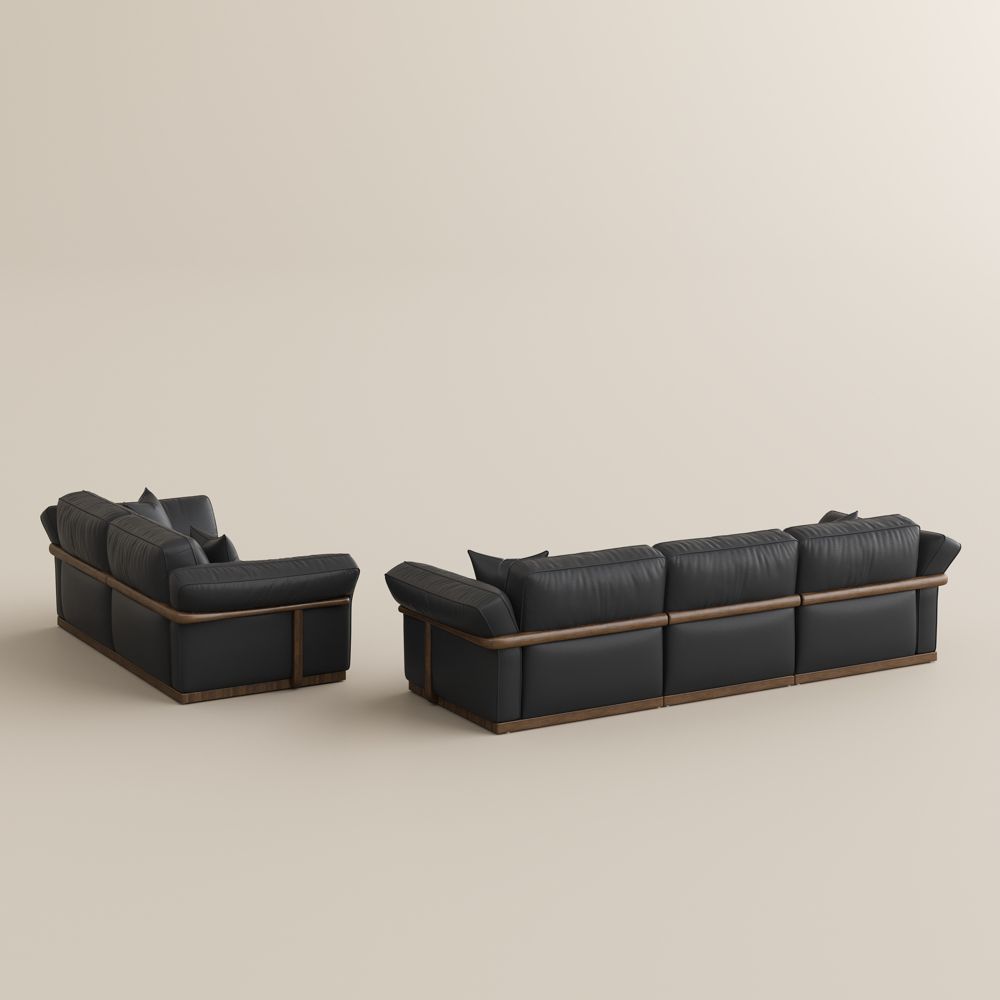 Black Top Grain Leather Modular Sofas