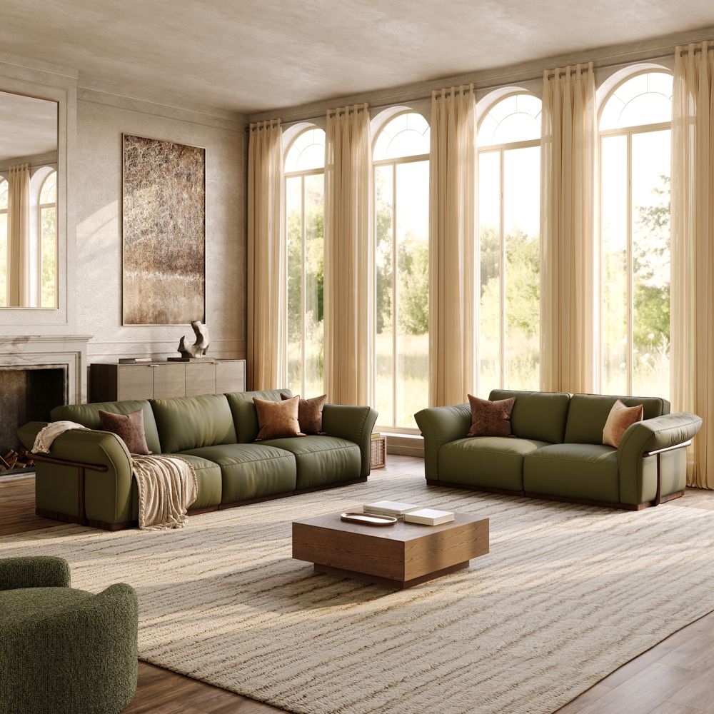 Green Top Grain Leather Modular Sofas