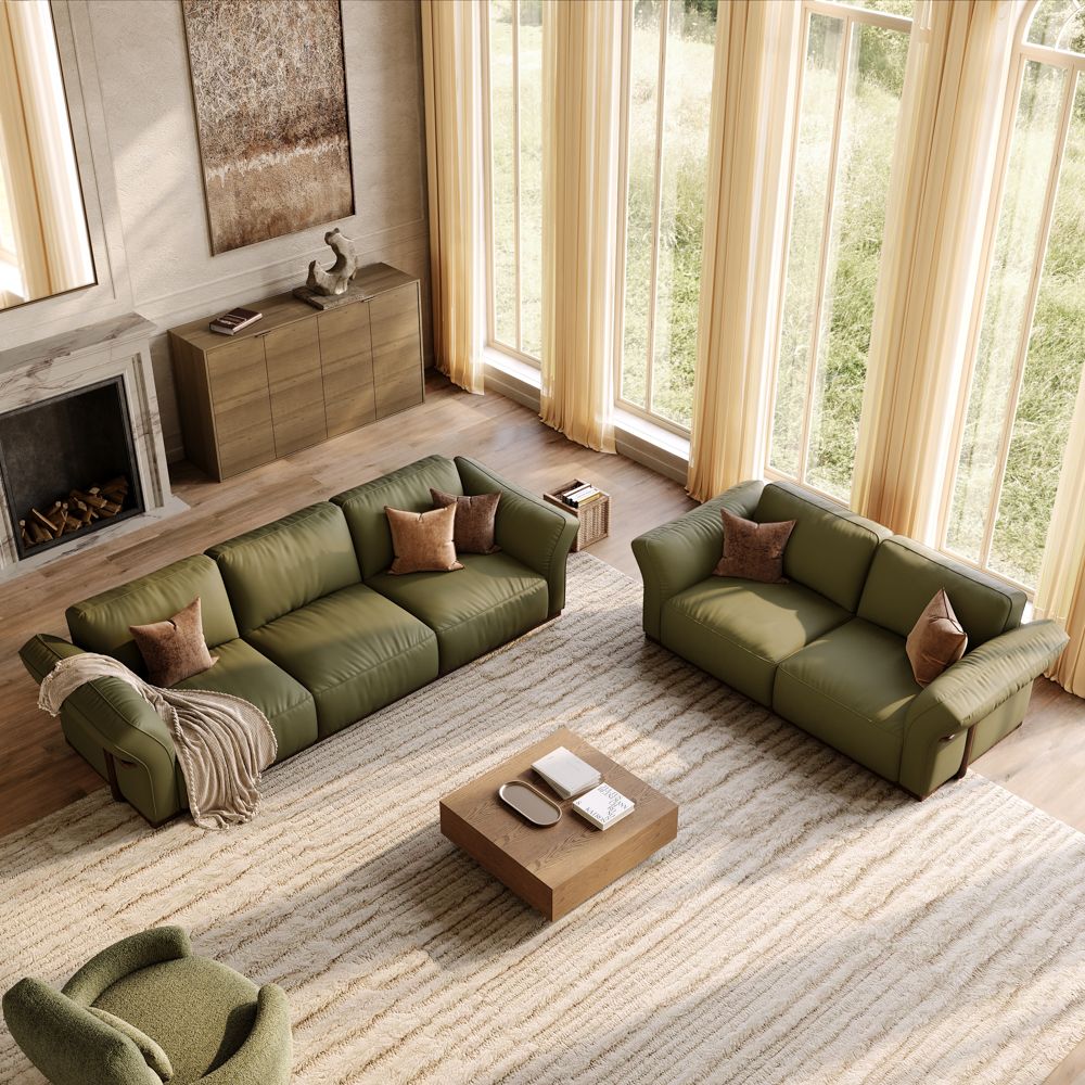 Green Top Grain Leather Modular Sofas