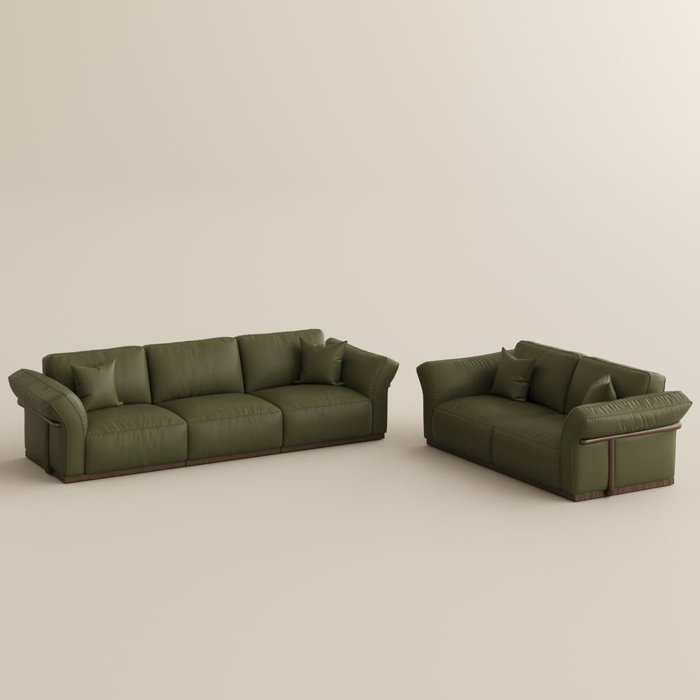 Green Top Grain Leather Modular Sofas