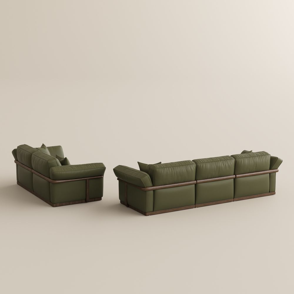 Green Top Grain Leather Modular Sofas
