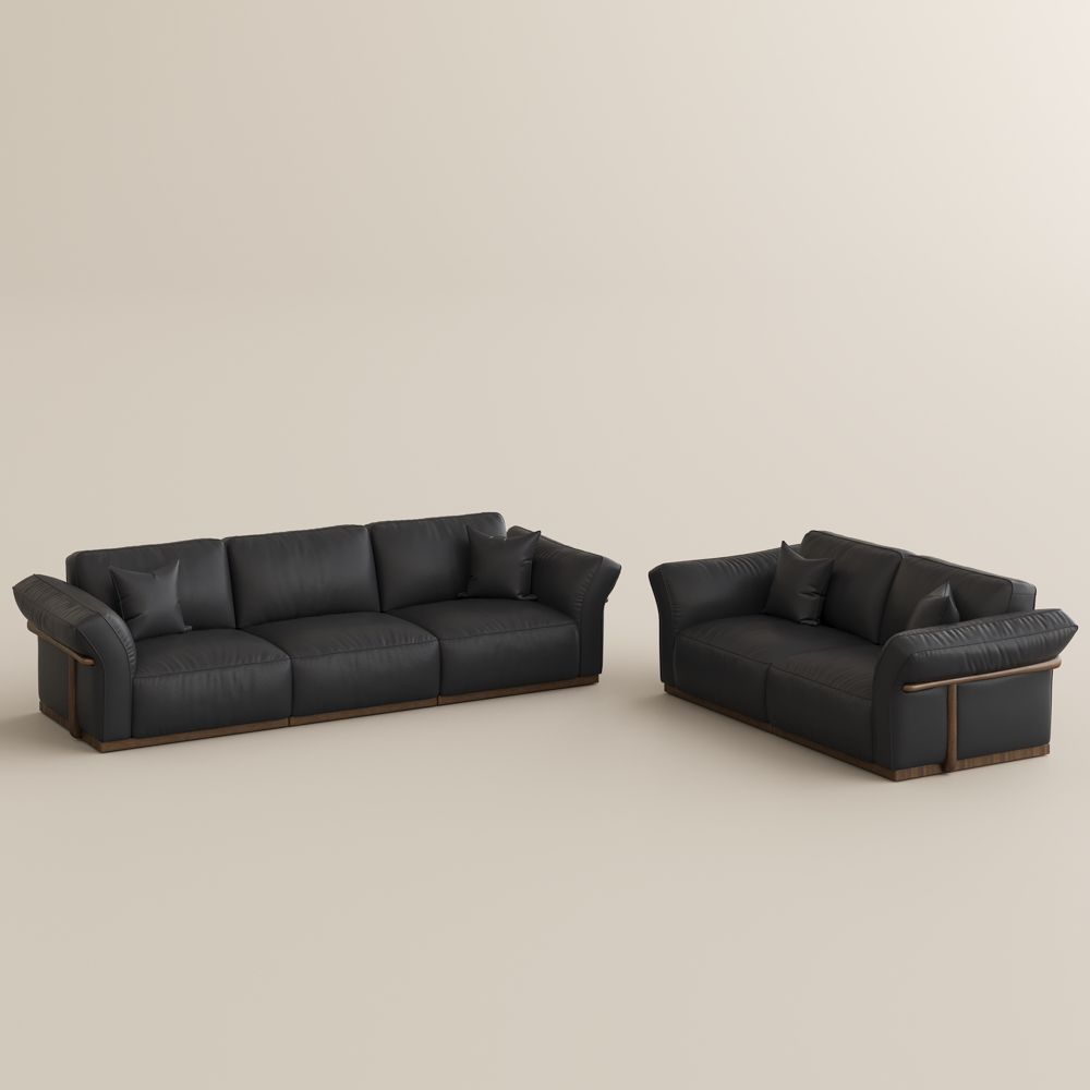 Black Top Grain Leather Modular Sofas