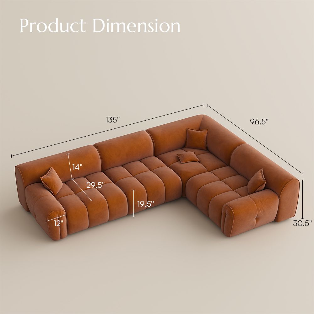 Comfortable Orange Velvet Fabric Modular Sofas