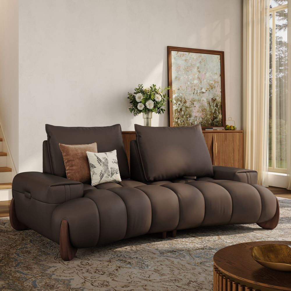 Living Room Dark Brown Leather Modular Sofas