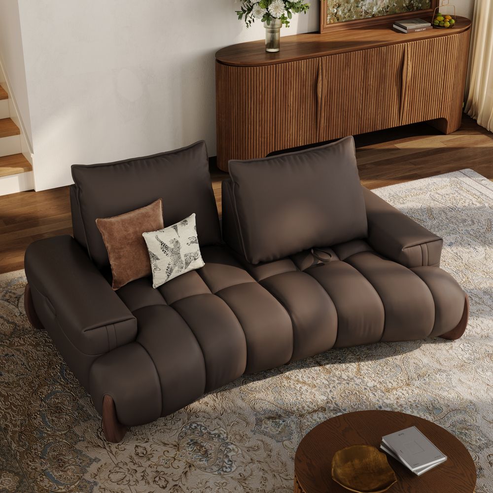 Living Room Dark Brown Leather Modular Sofas