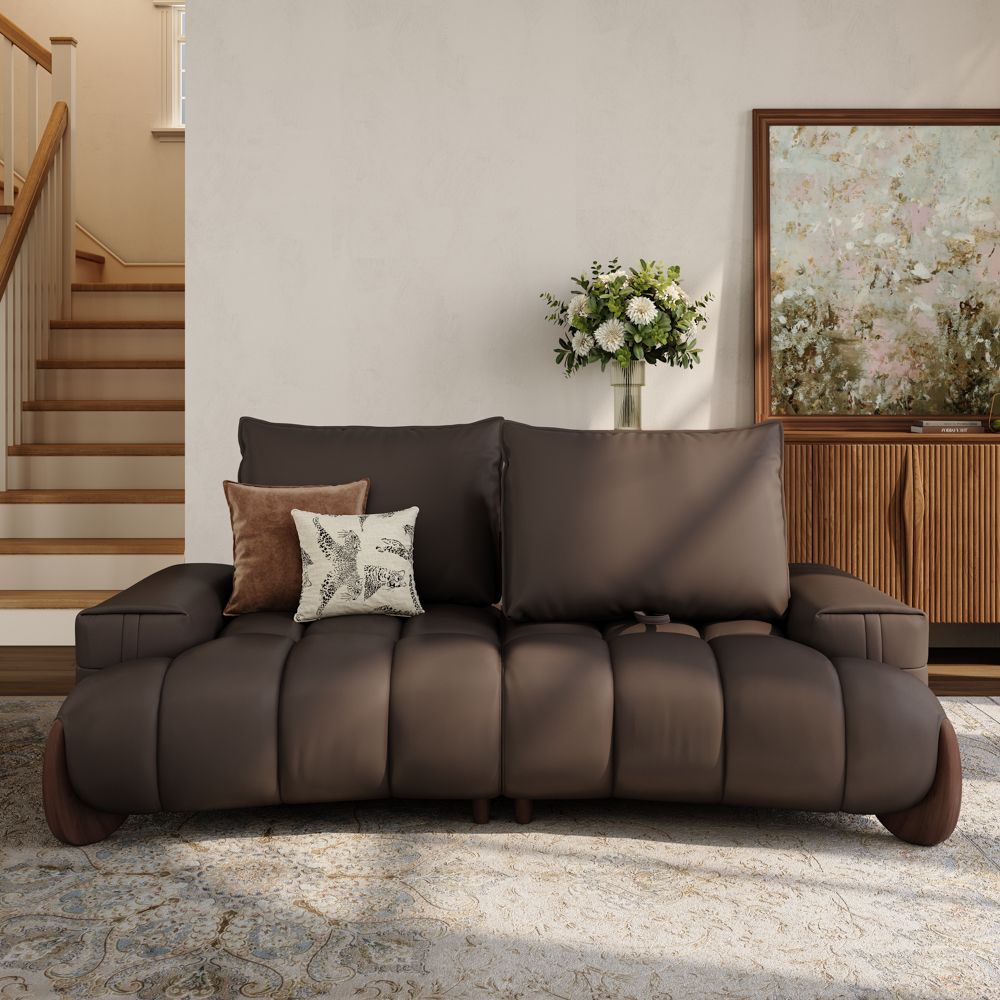 Living Room Dark Brown Leather Modular Sofas