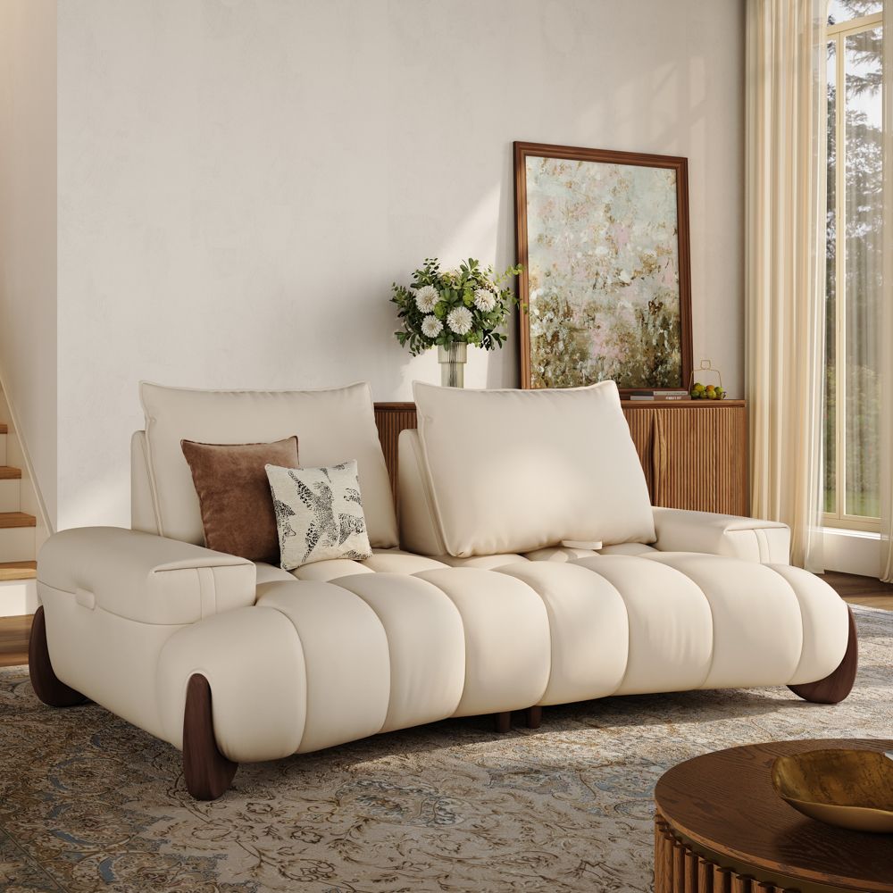 Living Room Beige Leather Modular Sofas