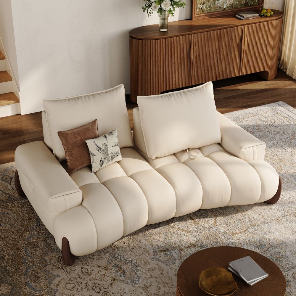 Living Room Beige Leather Modular Sofas