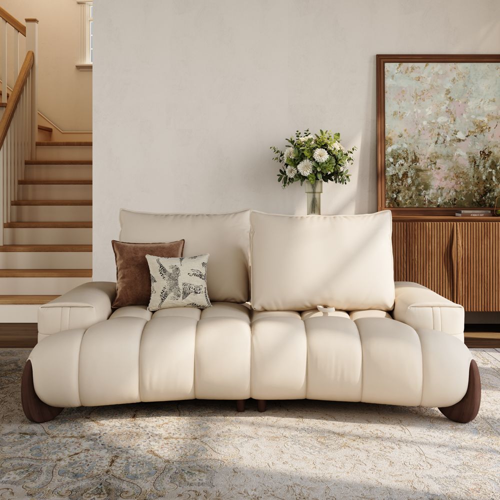 Beige Beige Leather Modular Sofas