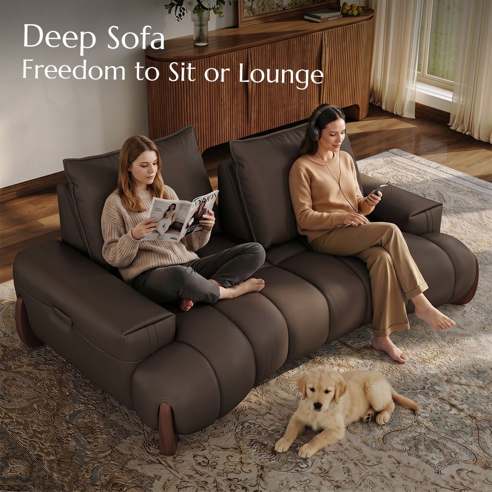 Living Room Dark Brown Leather Modular Sofas