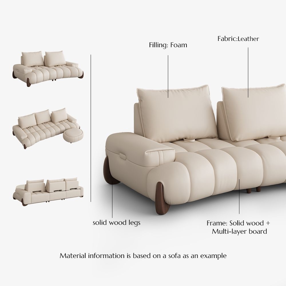 Living Room Beige Leather Modular Sofas